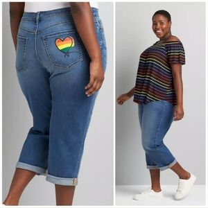 Lane Bryant Blue Flex Waistband Signature Fit Mid-Rise Boyfriend Capri Size 22